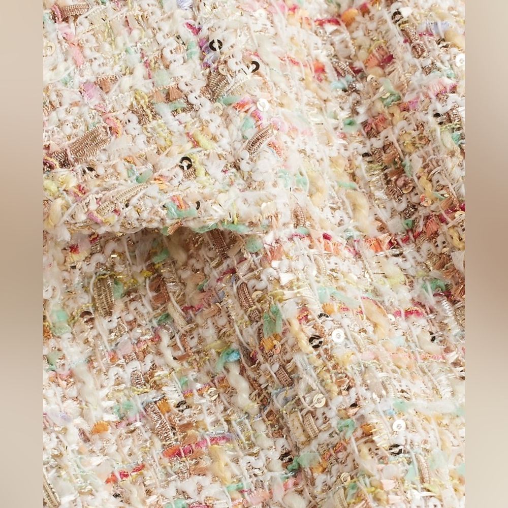 Sequin Tweed Novelty Button Cropped Bomber Jacket - Picture 6 of 8